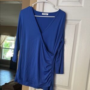 Doublju Royal Blue Wrap-Style Long Sleeve Top